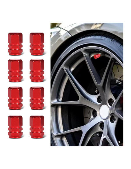 8 Tapas de Válvula de Neumático Kutyun Aluminio Rojo Universal
