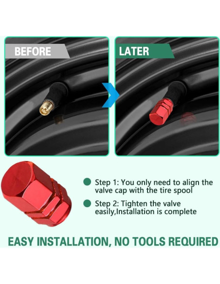 8 Tapas de Válvula de Neumático Kutyun Aluminio Rojo Universal