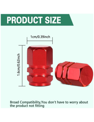 8 Tapas de Válvula de Neumático Kutyun Aluminio Rojo Universal
