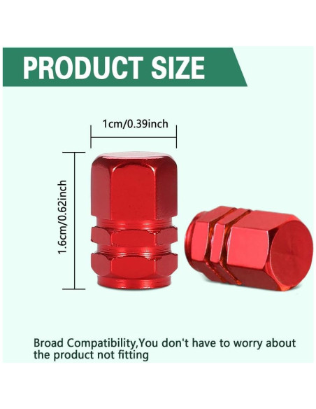 8 Tapas de Válvula de Neumático Kutyun Aluminio Rojo Universal
