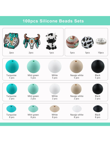 100 Perlas de Silicona HHCFAST Turquesa 15mm y 12mm para DIY