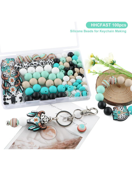 100 Perlas de Silicona HHCFAST Turquesa 15mm y 12mm para DIY