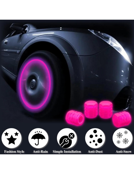 4 Tapas de Válvula de Neumático MEAJOO Rosa Universal