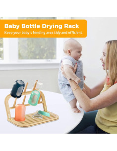 Estante Secador de Biberones Lnrueg de Bambú Plegable 35.5x18.4cm 2