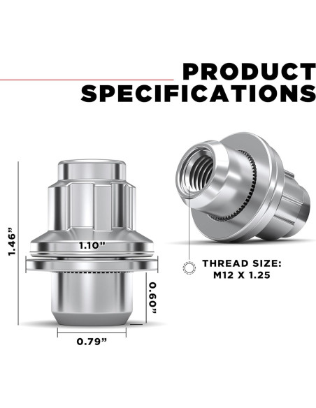 Bloqueos de Rueda White Knight M12x1.25 Cromado - Paquete de 4