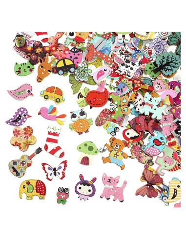200 Botones de Madera Animales WILLBOND 1.5-3.0 cm DIY