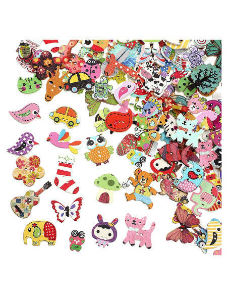 200 Botones de Madera Animales WILLBOND 1.5-3.0 cm DIY