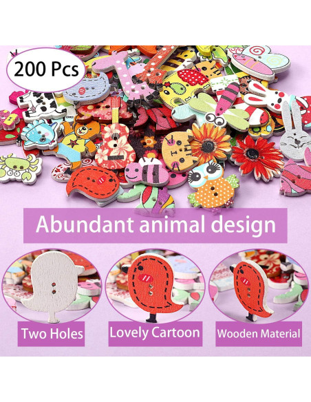 200 Botones de Madera Animales WILLBOND 1.5-3.0 cm DIY