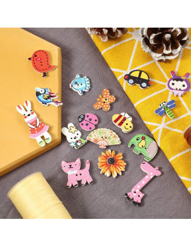 200 Botones de Madera Animales WILLBOND 1.5-3.0 cm DIY
