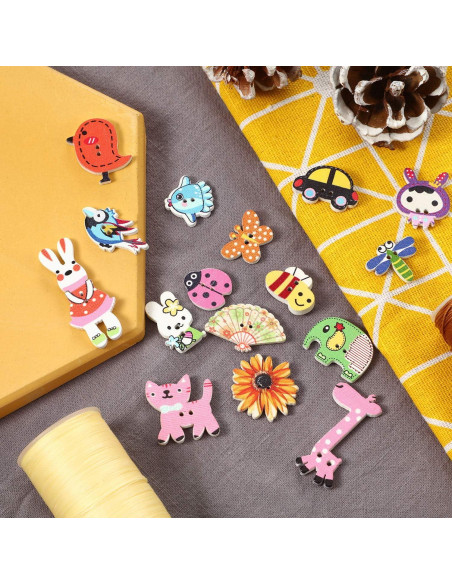 200 Botones de Madera Animales WILLBOND 1.5-3.0 cm DIY