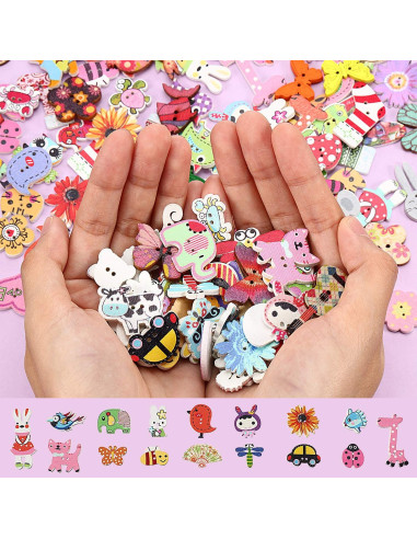 200 Botones de Madera Animales WILLBOND 1.5-3.0 cm DIY