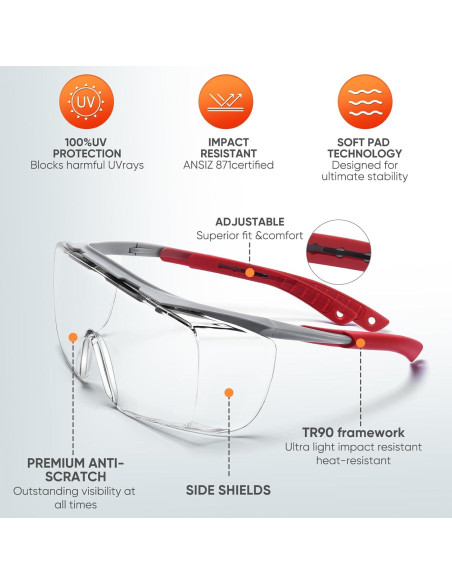 Gafas de Seguridad sobre Gafas Lente Clara TR90 Ajustables