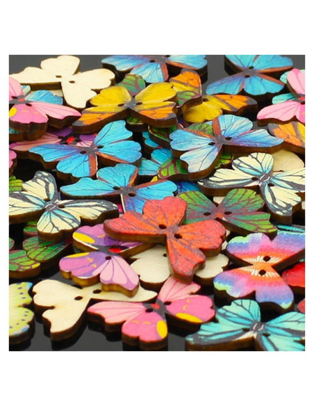 50 Botones de Madera Mariposa Multicolor Labriciyon para Manualidades