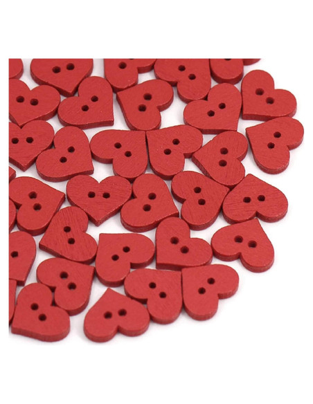 100 Botones de Madera Corazón Rojo 2 Agujeros Fansoftiks