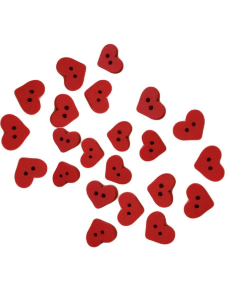 100 Botones de Madera Corazón Rojo 2 Agujeros Fansoftiks