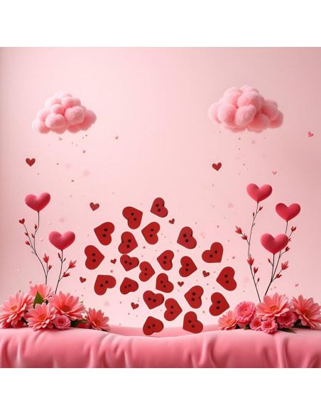 100 Botones de Madera Corazón Rojo 2 Agujeros Fansoftiks
