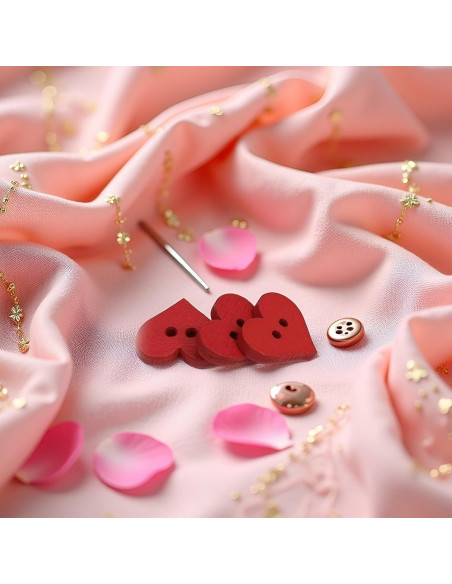 100 Botones de Madera Corazón Rojo 2 Agujeros Fansoftiks