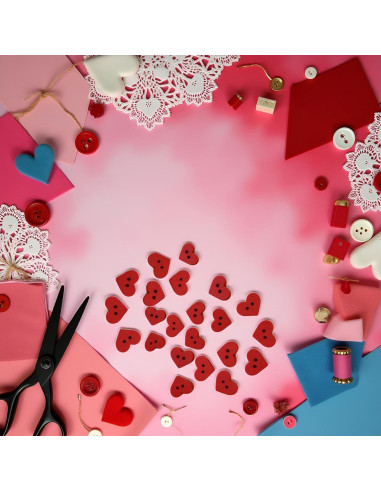 100 Botones de Madera Corazón Rojo 2 Agujeros Fansoftiks