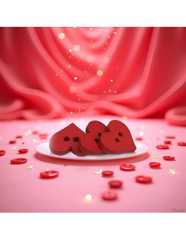 100 Botones de Madera Corazón Rojo 2 Agujeros Fansoftiks