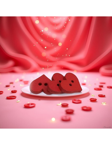 100 Botones de Madera Corazón Rojo 2 Agujeros Fansoftiks