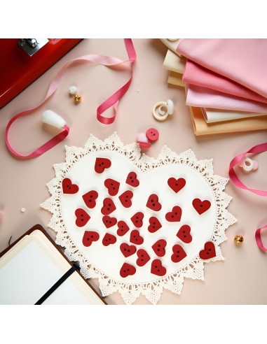 100 Botones de Madera Corazón Rojo 2 Agujeros Fansoftiks