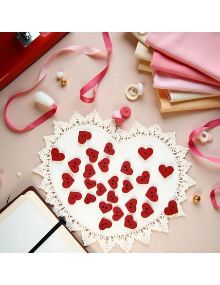 100 Botones de Madera Corazón Rojo 2 Agujeros Fansoftiks