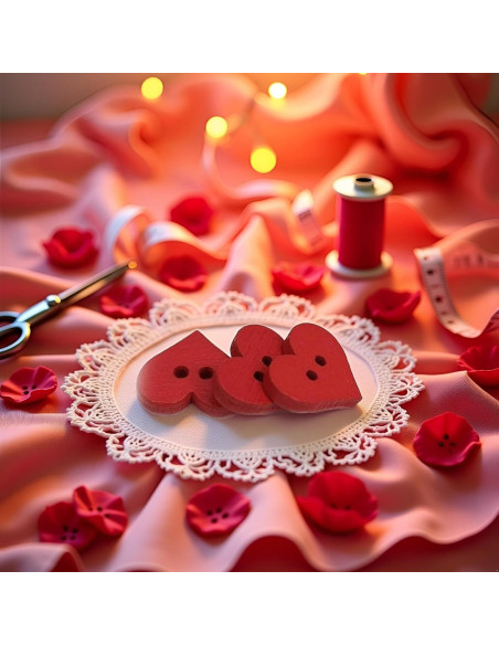 100 Botones de Madera Corazón Rojo 2 Agujeros Fansoftiks