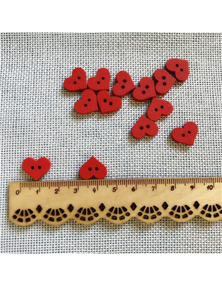 100 Botones de Madera Corazón Rojo 2 Agujeros Fansoftiks
