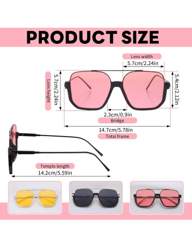 Gafas de Sol Retro Cuadradas UV Protección 70s - 3 Pcs