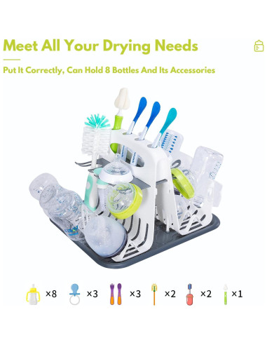 Secador de Biberones CAREBABYMORE con 6 Cepillos, Blanco