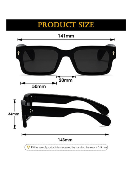 Gafas de sol cuadradas EYLRIM UV400 para unisex, negras