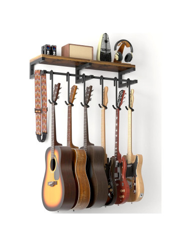 Soporte de Pared para Guitarras Keebofly 6 Ganchos Ajustable