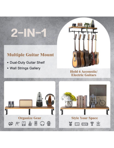 Soporte de Pared para Guitarras Keebofly 6 Ganchos Ajustable