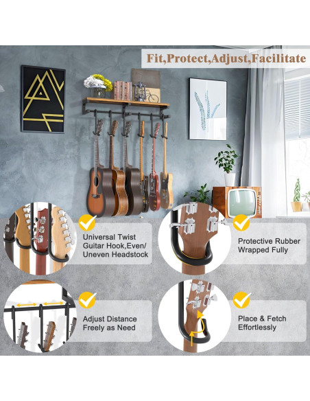 Soporte de Pared para Guitarras Keebofly 6 Ganchos Ajustable