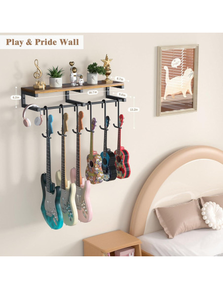 Soporte de Pared para Guitarras Keebofly 6 Ganchos Ajustable