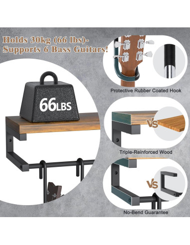 Soporte de Pared para Guitarras Keebofly 6 Ganchos Ajustable