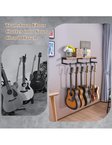 Soporte de Pared para Guitarras Keebofly 6 Ganchos Ajustable