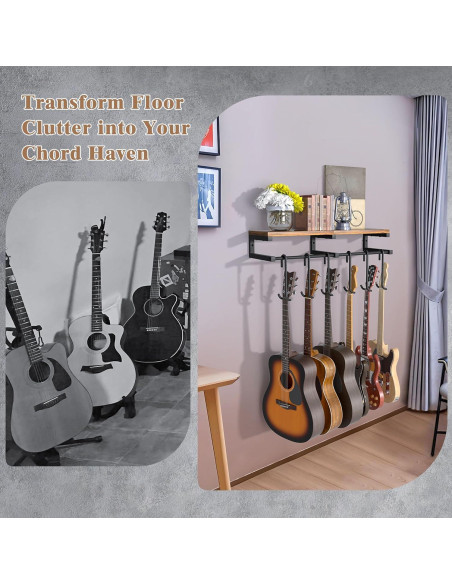 Soporte de Pared para Guitarras Keebofly 6 Ganchos Ajustable