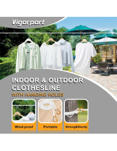 Cuerda de Ropa Portátil Vigorport 3.81m Nylon Blanca Antideslizante 2