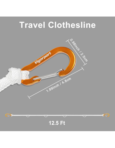 Cuerda de Ropa Portátil Vigorport 3.81m Nylon Blanca Antideslizante