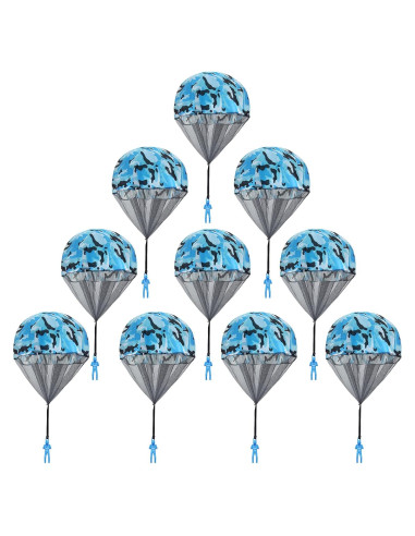 10 Juguetes Paracaídas Catcan Camo Azul 43 cm para Lanzar