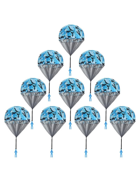 10 Juguetes Paracaídas Catcan Camo Azul 43 cm para Lanzar