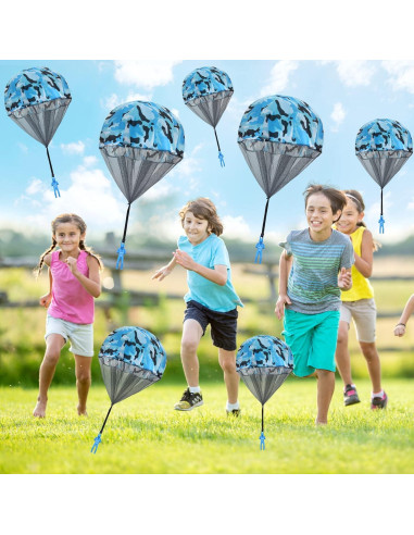 10 Juguetes Paracaídas Catcan Camo Azul 43 cm para Lanzar
