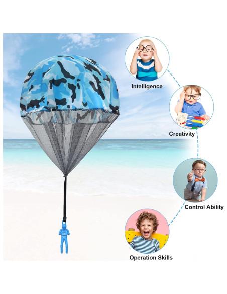 10 Juguetes Paracaídas Catcan Camo Azul 43 cm para Lanzar