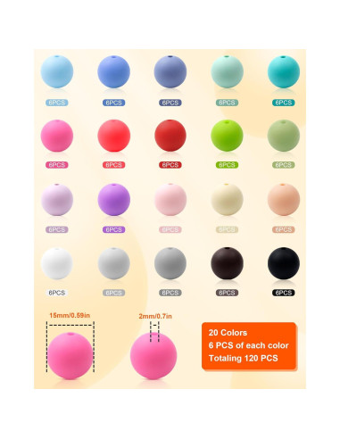 120 Perlas de Silicona 15mm FIVEIZERO en 20 Colores Mezclados