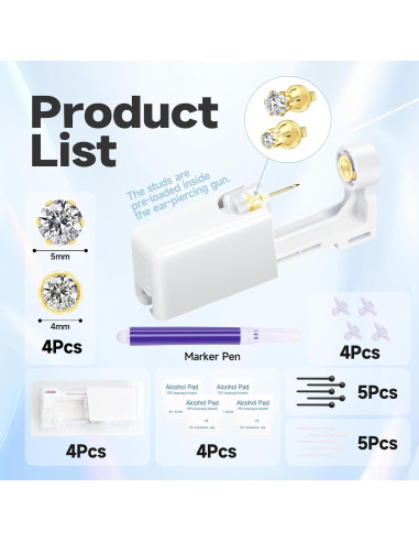 Kit de Perforación de Orejas Dorado - 4 Piezas, Profesional