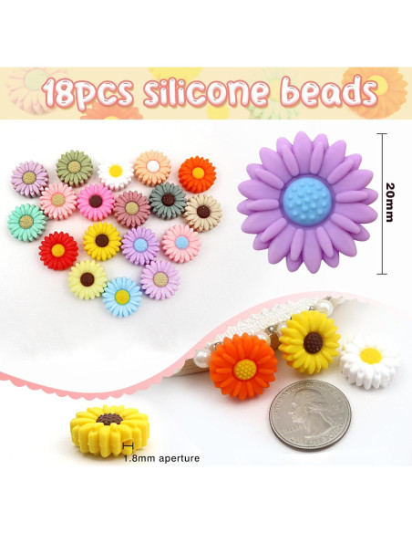 20 Perlas de Silicona Coloridas Flor Margarita TOAOB 20mm