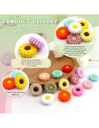 20 Perlas de Silicona Coloridas Flor Margarita TOAOB 20mm