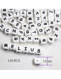 Perlas de Silicona Melius 110 Pcs Letras A-Z 12mm Blancas 2