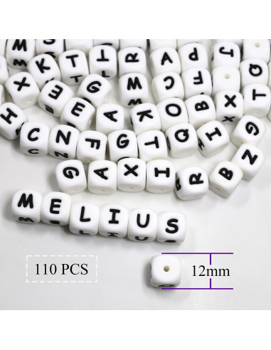 Perlas de Silicona Melius 110 Pcs Letras A-Z 12mm Blancas